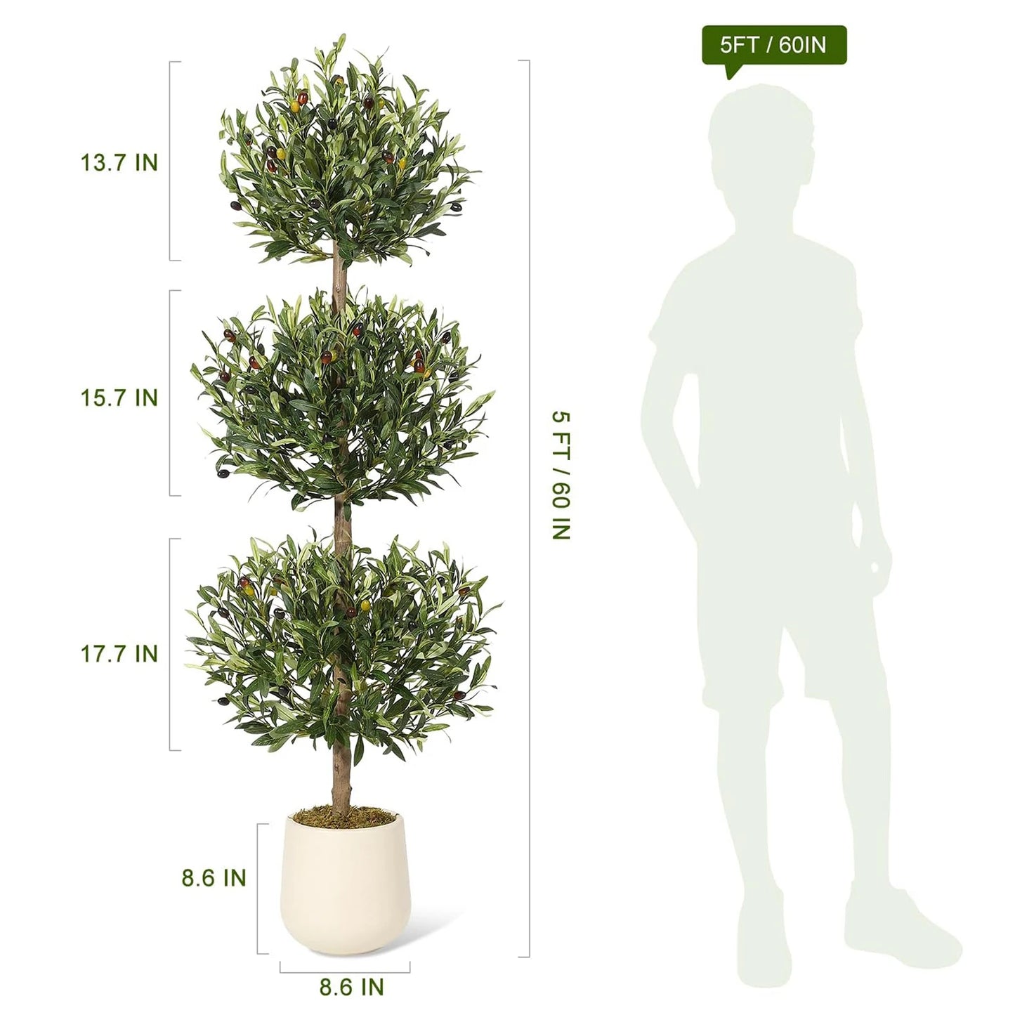 5' Tall Indoor/Outdoor Faux Olive Tree w/A Non-decorative Planter