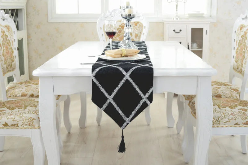 Long Strip Table Runner in action at a dinner party - This long table runner adds style to gatherings.