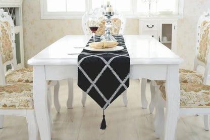 Long Strip Table Runner in action at a dinner party - This long table runner adds style to gatherings.