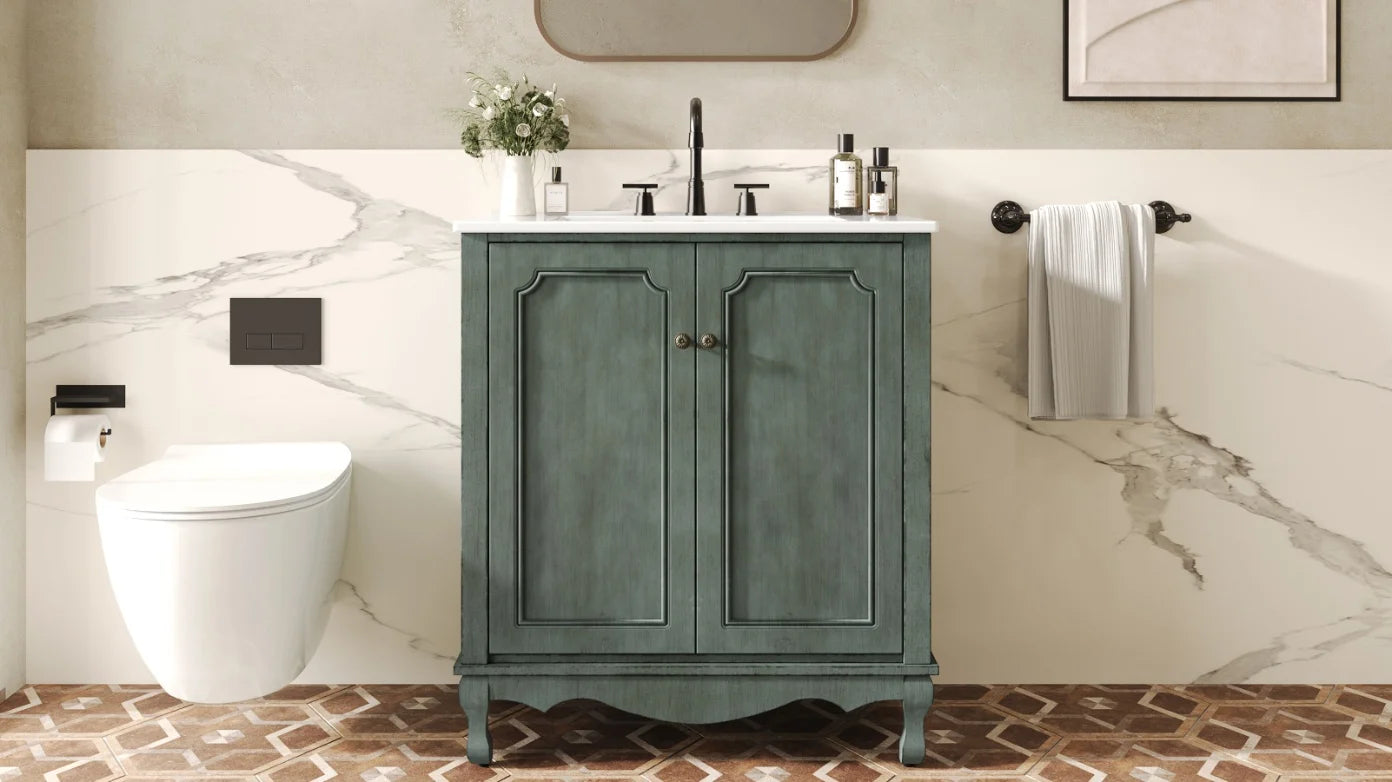 American Retro Style 30" Bathroom Vanity w/Separate Ceramic Sink