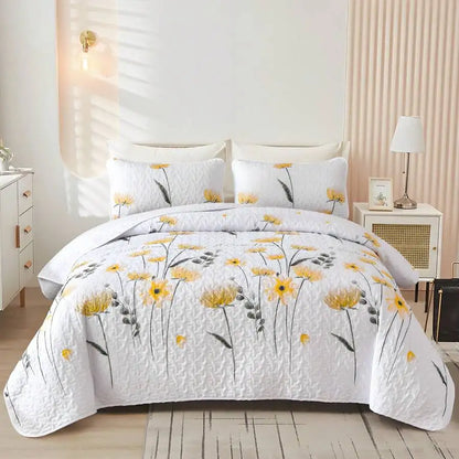 3-Piece Queen Floral Quilt Set, Lightweight Reversible Farmhouse Coverlet with 2 Pillow Shams - soft all-season queen coverlet