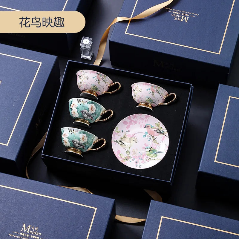 Aesthetic arrangement of the Luxurious European Bone China Coffee & Tea Set enhancing home décor while enjoying a cup of tea.