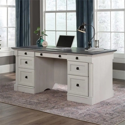 Executive Office Desk  w/File Cabinet Storage in Glacier Oak