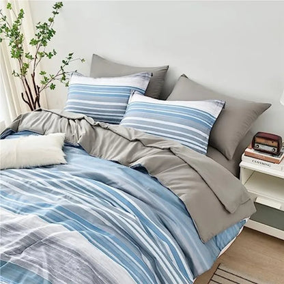 Light and airy Light Blue Blue & White Striped Comforter Set in soft microfiber bedding, perfect for enhancing any bedroom space.