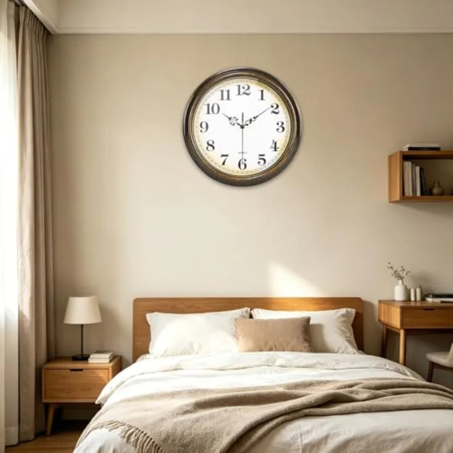 Beautiful Vintage Wall Clock with a parchment-style dial in a chic office space.