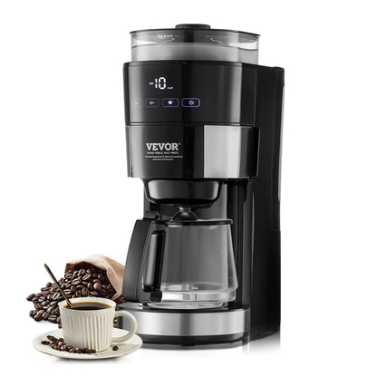 Grind & Brew Coffee Maker with Built-In Grinder, 10-Cup Drip Coffee Machine with Adjustable Strength & Coarseness