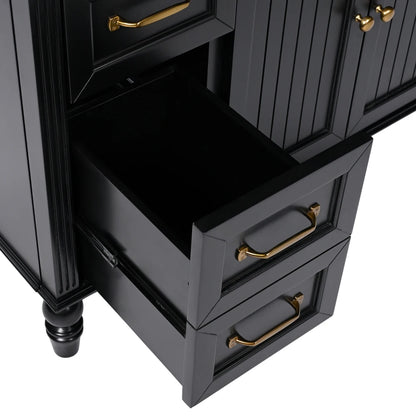 Freestanding 36" Black  Bathroom Vanity w/Retro Gold Handles & Ceramic Sink