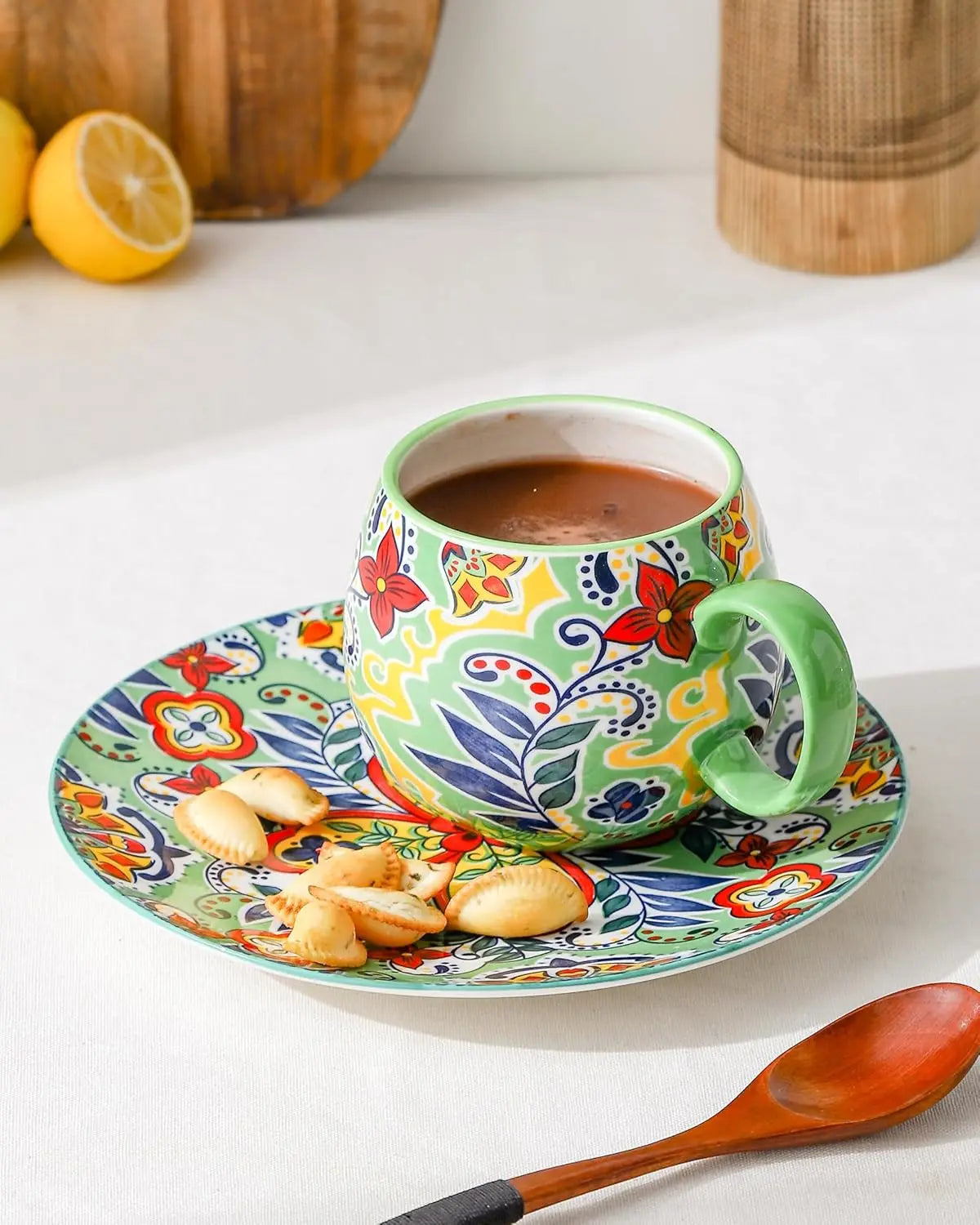 A single Elegant Boho 20oz Ceramic Coffee Mug with unique design, a standout choice among boho ceramic coffee mugs.