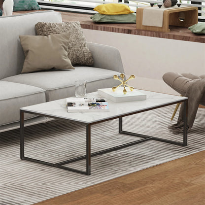 Rectangular Sintered Stone Coffee Table w/Black Metal Frame