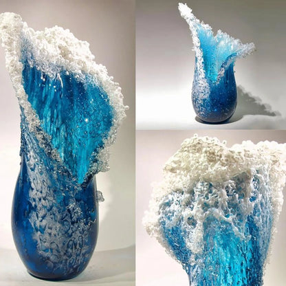 Modern &  Majestical Ocean Blue Sea Wave Resin Flower Vase