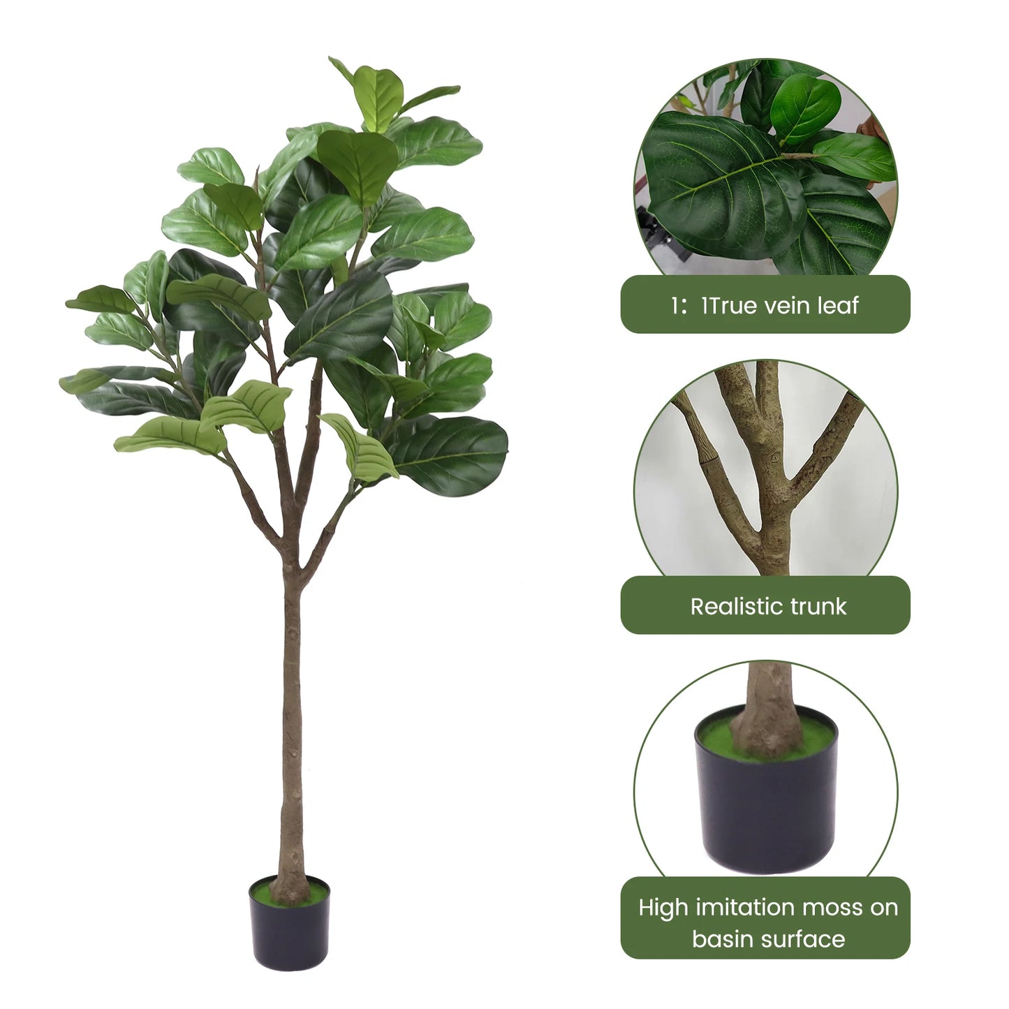 63" Decorative Artificial Fig Tree w/True Vein Leaves & a Realsitic Trunk