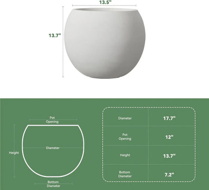 Indoor/Outdoor 17.7'' Dia Large Round Planter w/Drainage Hole