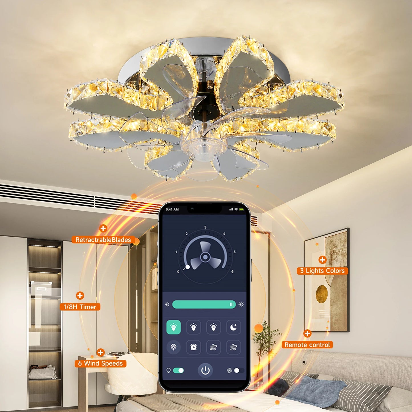 Modern Crystal LED Ceiling Fan Light/Decor Fixture