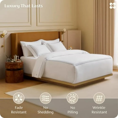 Luxury Egyptian Cotton Duvet Cover Set flat laid out, showing the luxurious texture of the Giza long-staple fabric.