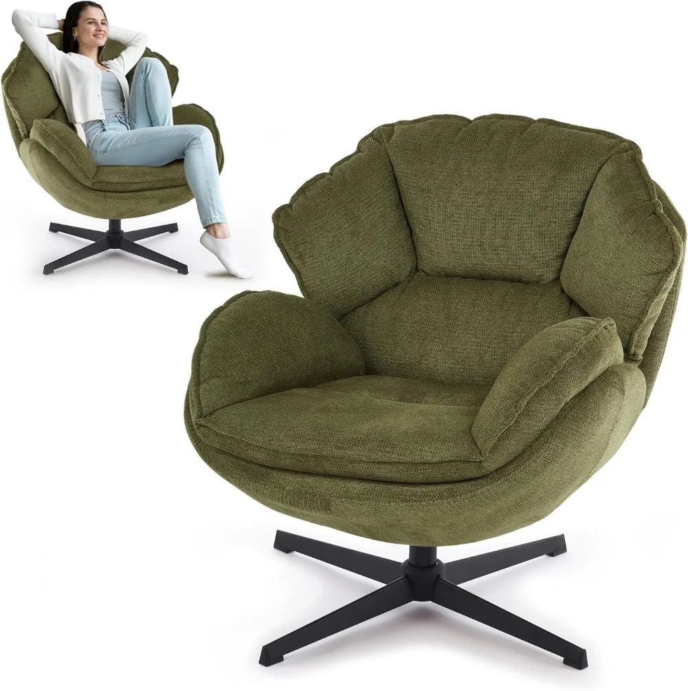 The Modern Green Swivel Armchair is compact yet comfortable, fitting perfectly in small spaces.