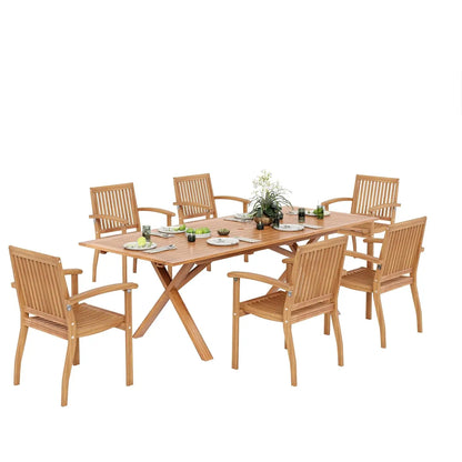7-Piece 100% Acacia Wood Outdoor Dining Set w/Extension Sleeve