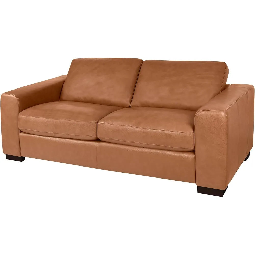 Modern Genuine Leather Mini Loveseat Sofa
