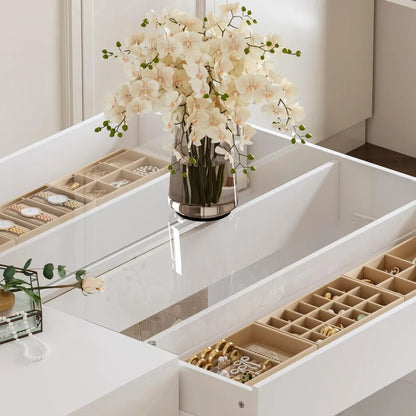 Vanity Storage Island/Jewelry Display Cabinet w/Glass Top & 8 Drawers