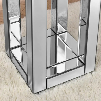 Modern Square 2-Tier Mirrored End Table w/ Crystals Inlay