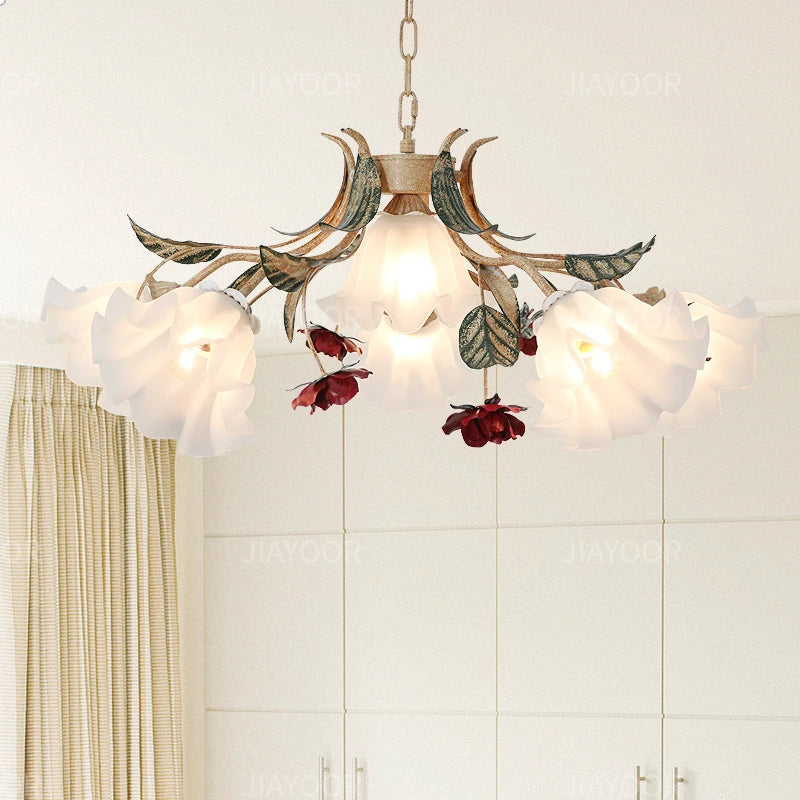 Elegant Pastoral Floral Chandelier displaying 9 heads, a beautiful floral chandelier enriching any living space with rustic charm.