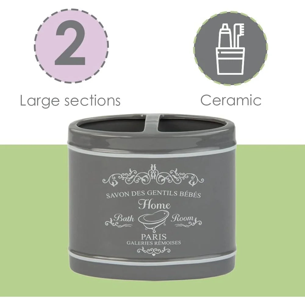 Decorative 4-Piece Gray Ceramic Bathroom Ensemble w/a Chic Paris Design