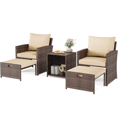 Lifestyle shot of friends enjoying the Modern 5-Piece Patio Conversation Set, creating a welcoming atmosphere for social gatherings.