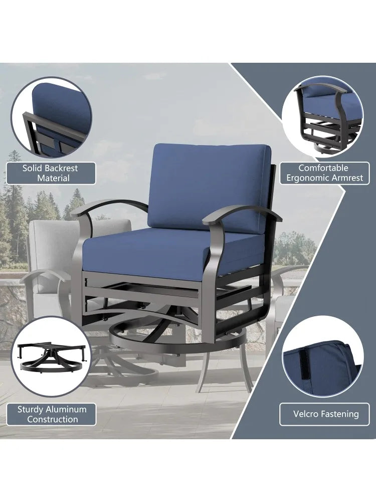 3-Piece Aluminum Outdoor Swivel Rocking Chair Set