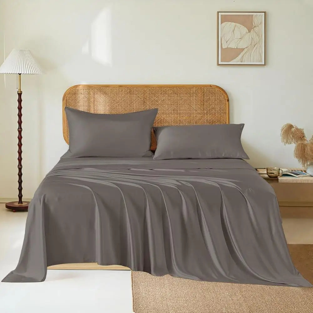 Queen Size Mulberry Silk Sheet Set in Charcoal