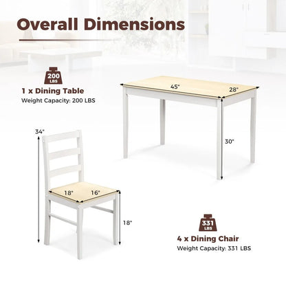 5-Piece Solid Wood Kitchen Table Set for 4