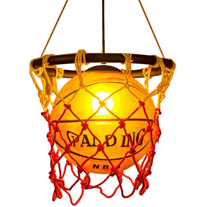 Close-up of the Retro Hanging Basketball LED Light Fixture highlighting the intricate details of the basketball design.