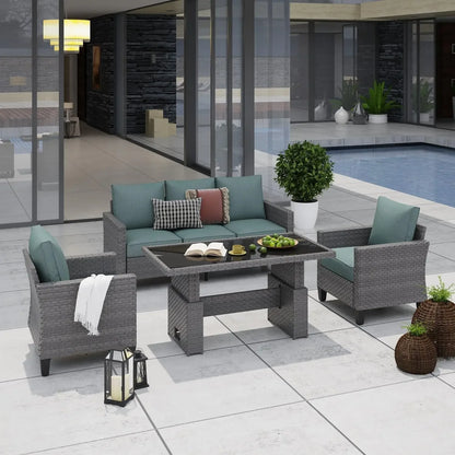 4-piece Outdoor All-weather Wicker Sectional Patio Set