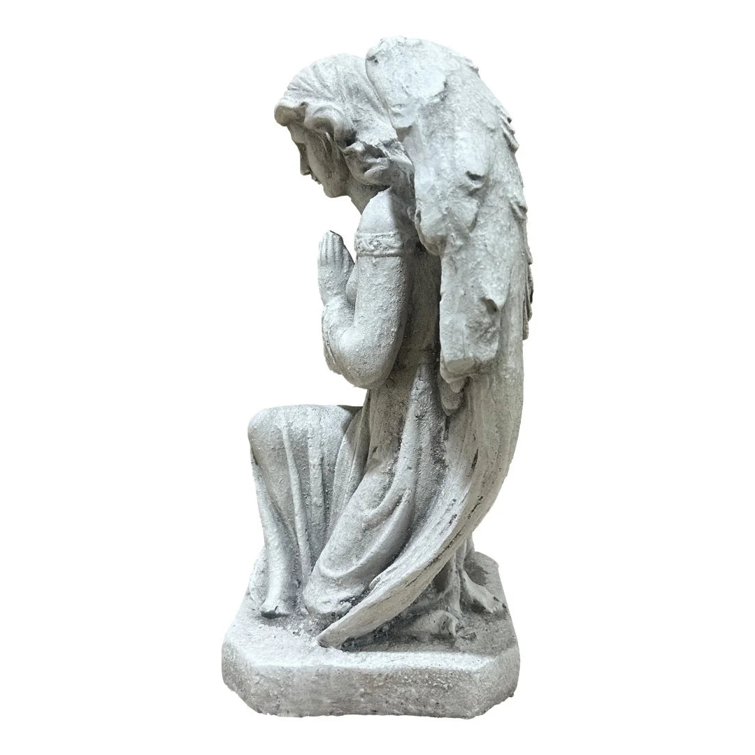 GDF Studio Praying Angel Statue - Weatherproof Magnesium Oxide Garden Figurine - Antique White and Gray, serene praying angel statue for memorials