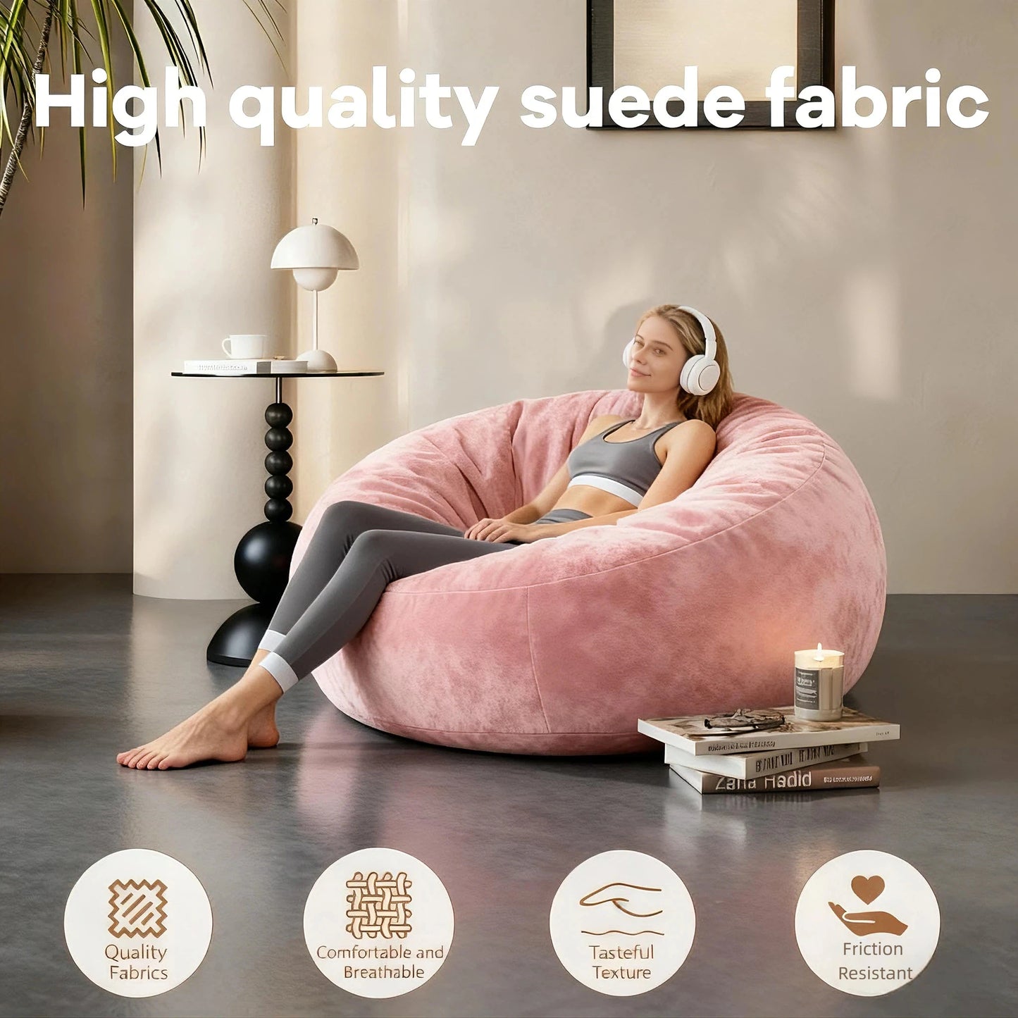 Stylish oversized bean bag chair with removable cover, ideal for movie nights and lounging.
