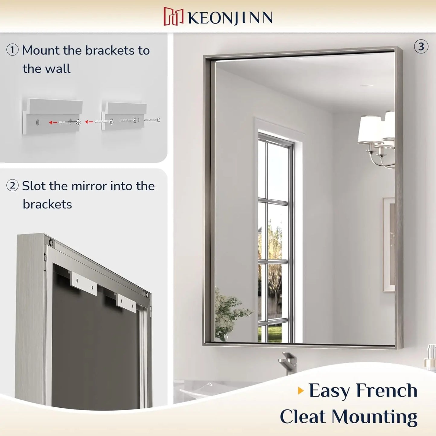 Modern Brushed Nickel Rectangular Bathroom Mirror