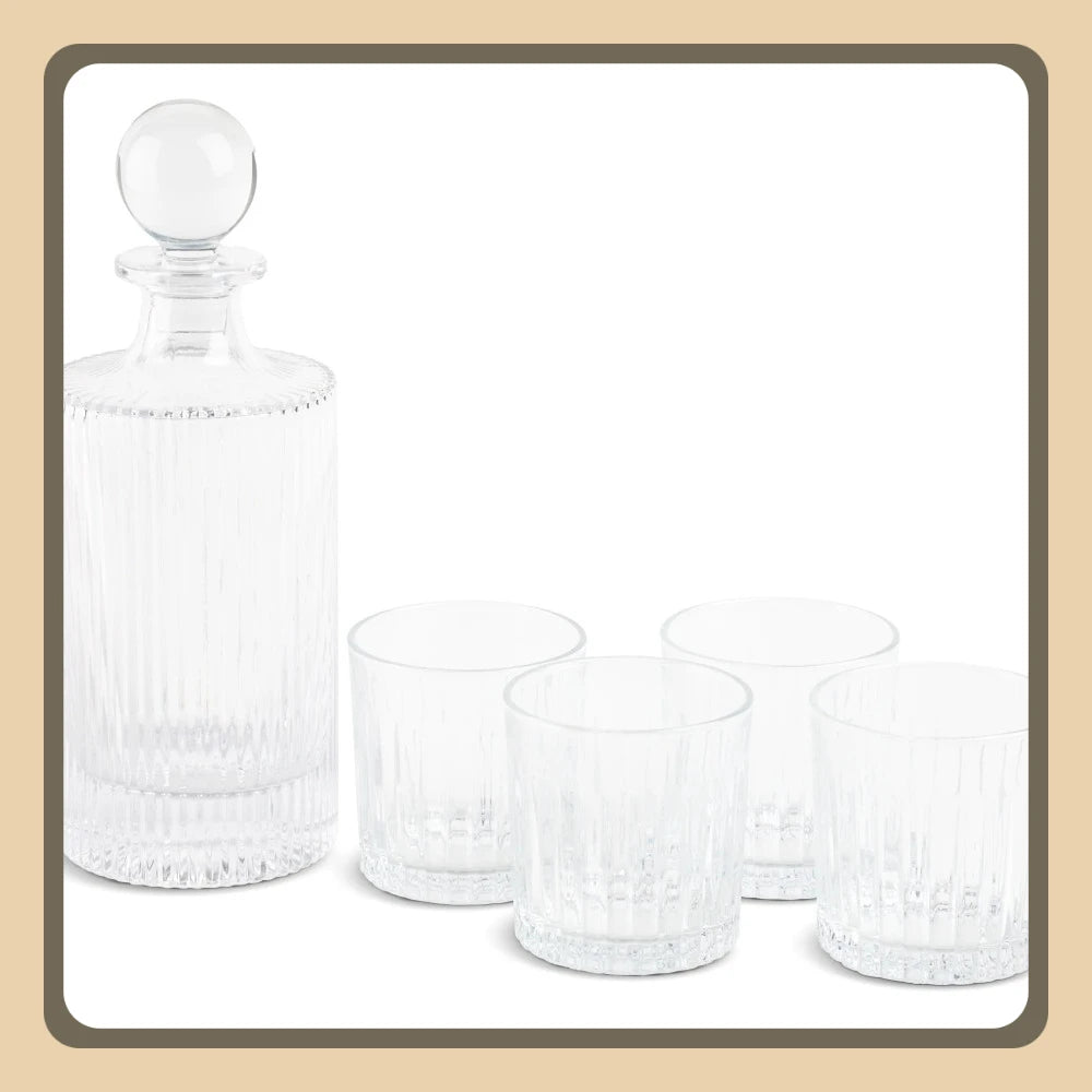 Whiskey Decanter and Cocktail Glasses, 5-Piece Set