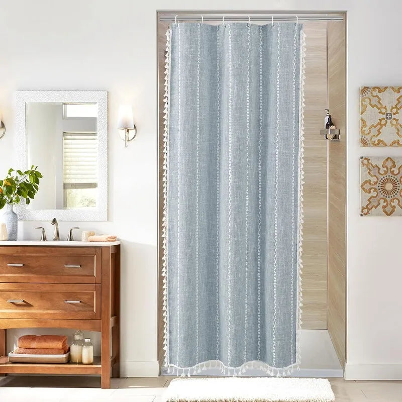 Boho Farmhouse Cotton Linen Shower Curtain
