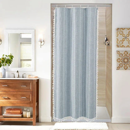 Boho Farmhouse Cotton Linen Shower Curtain