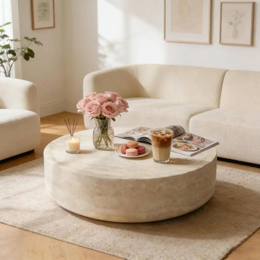 Round Faux Marble Coffee Table 31.5” - Elegant contemporary design perfect for living rooms.