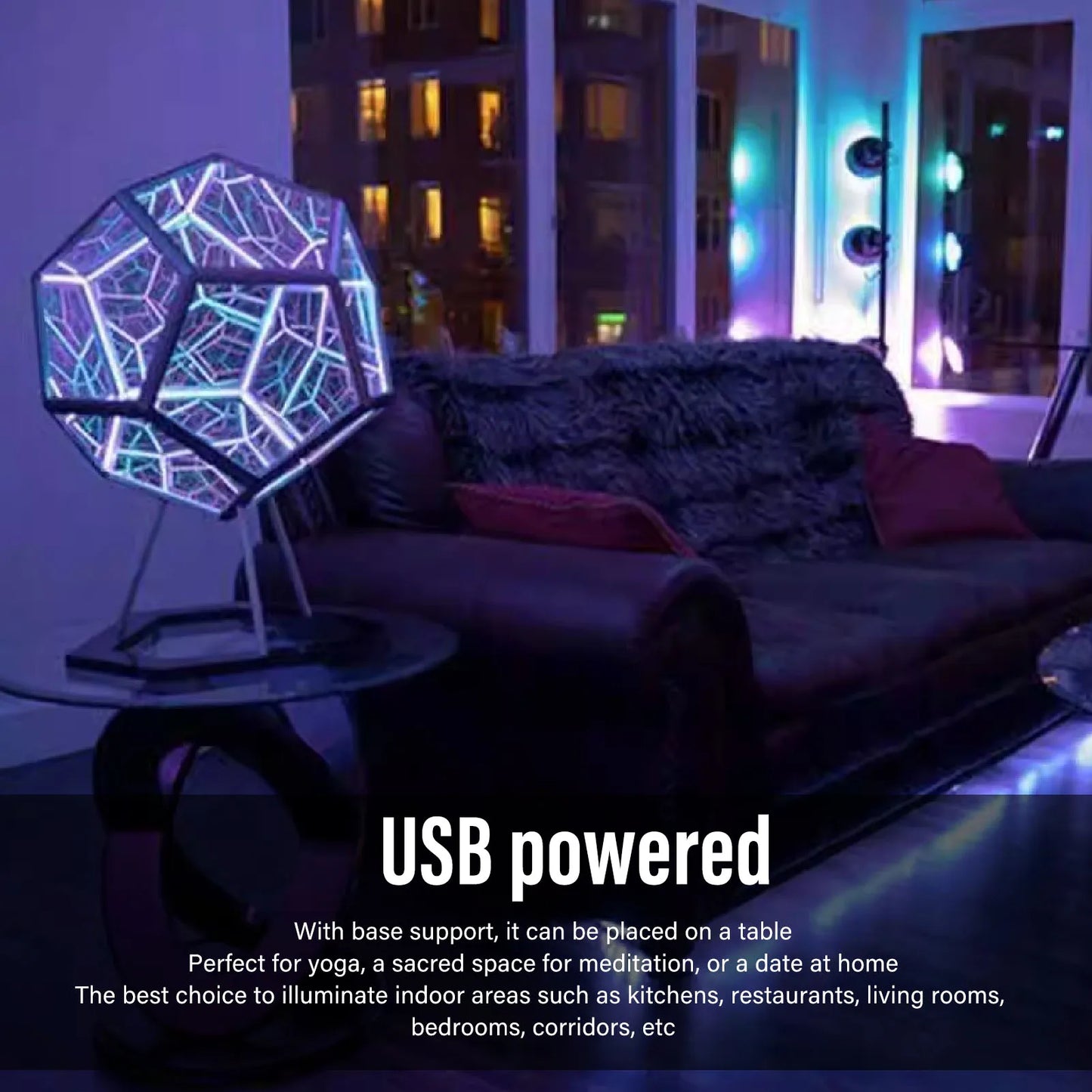 Adjustable USB 3D LED Cube Light powered by battery for a wireless lighting experience, ideal for any space.