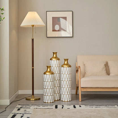 White Tall & Slender Metal Cylindrical Floor Vase~Set of 3