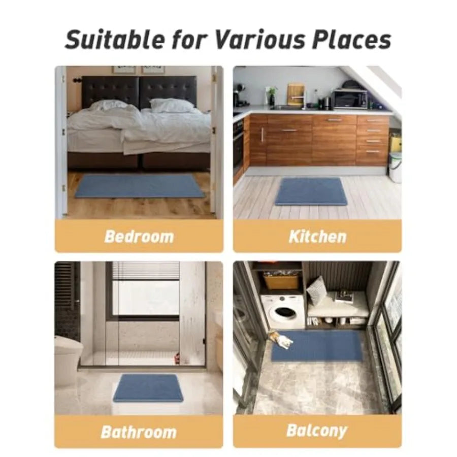 Blue Super Absorbent Upgraded Waffle Runner Rug  