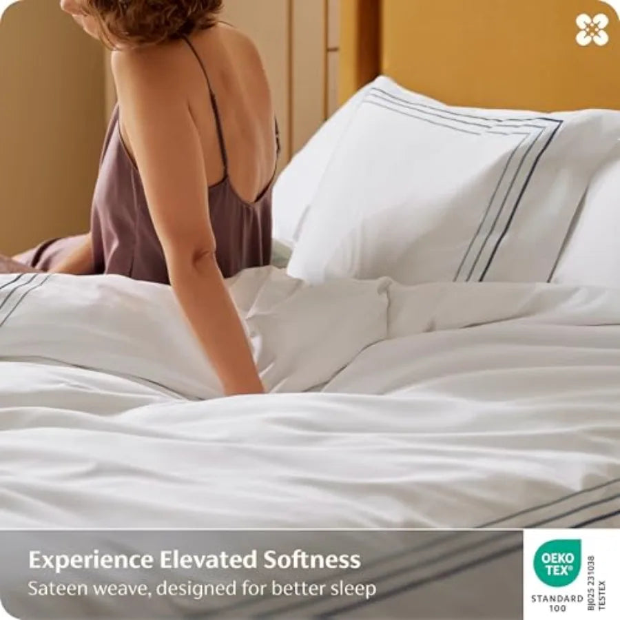 Stylish bedroom setting with the Luxury Egyptian Cotton Duvet Cover Set, demonstrating the luxurious bedding and refined finish.