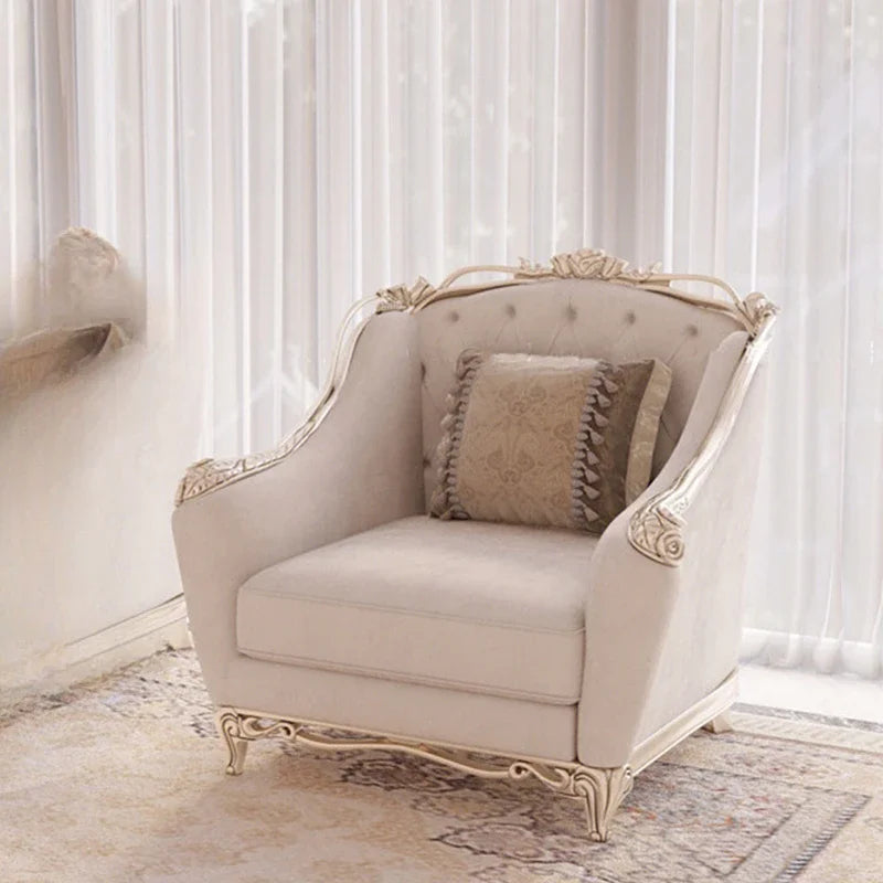 Elegant French Style Solid Wood Living Room Furniture set perfectly arranged for a stylish living environment.