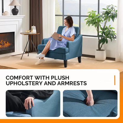 Versatile & Cozy Blue Linen Accent Chair ~ Set of 2