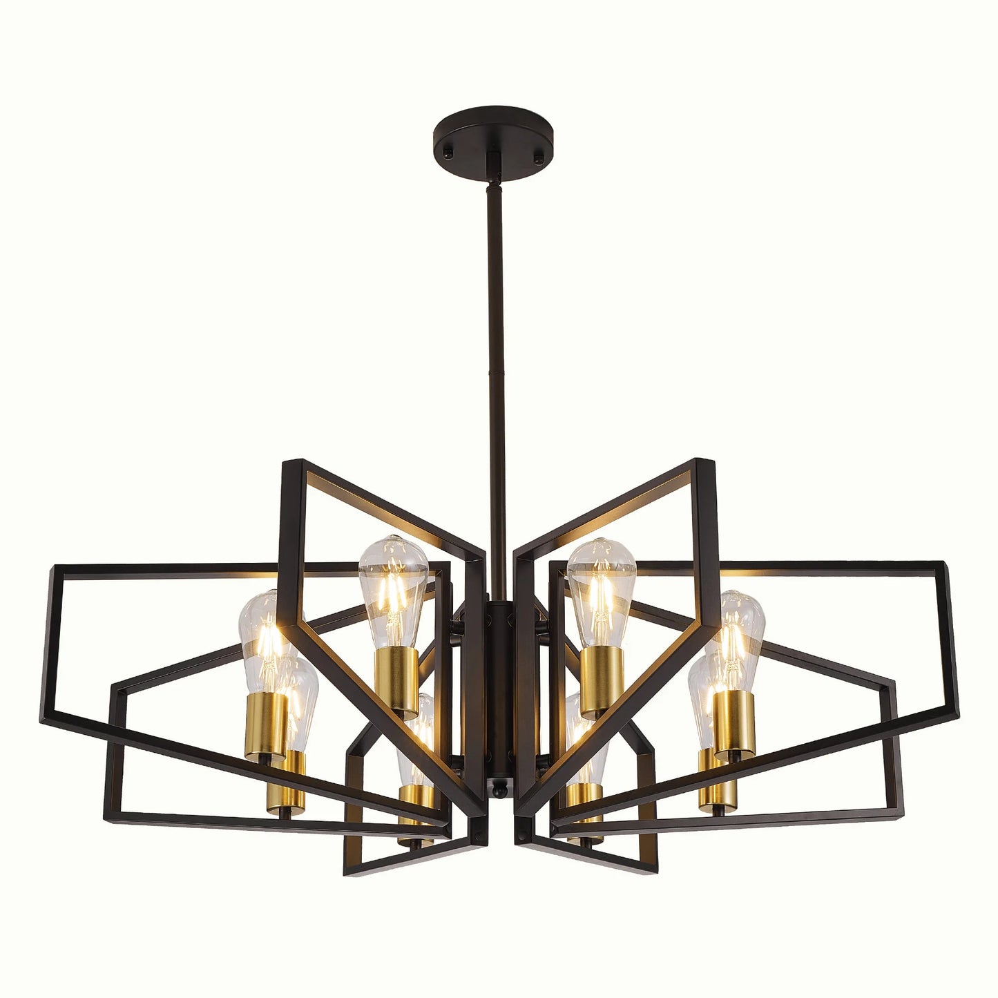Modern 8-Light Geometric Black Frame Chandelier w/Gold Accents