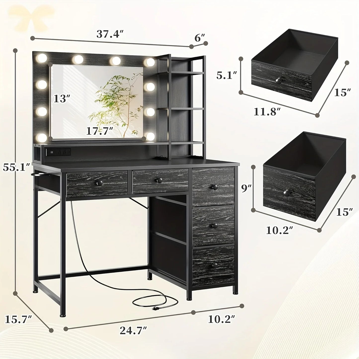 Black LED Glam Vanity – 3-Color Mirror