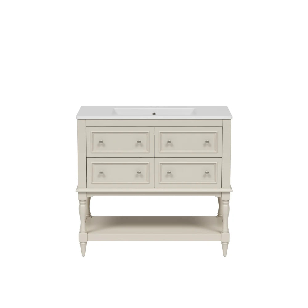 36" Beige Bathroom Vanity w/Ceramic Undermount Sink