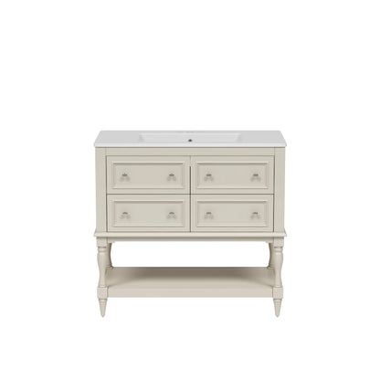 36" Beige Bathroom Vanity w/Ceramic Undermount Sink