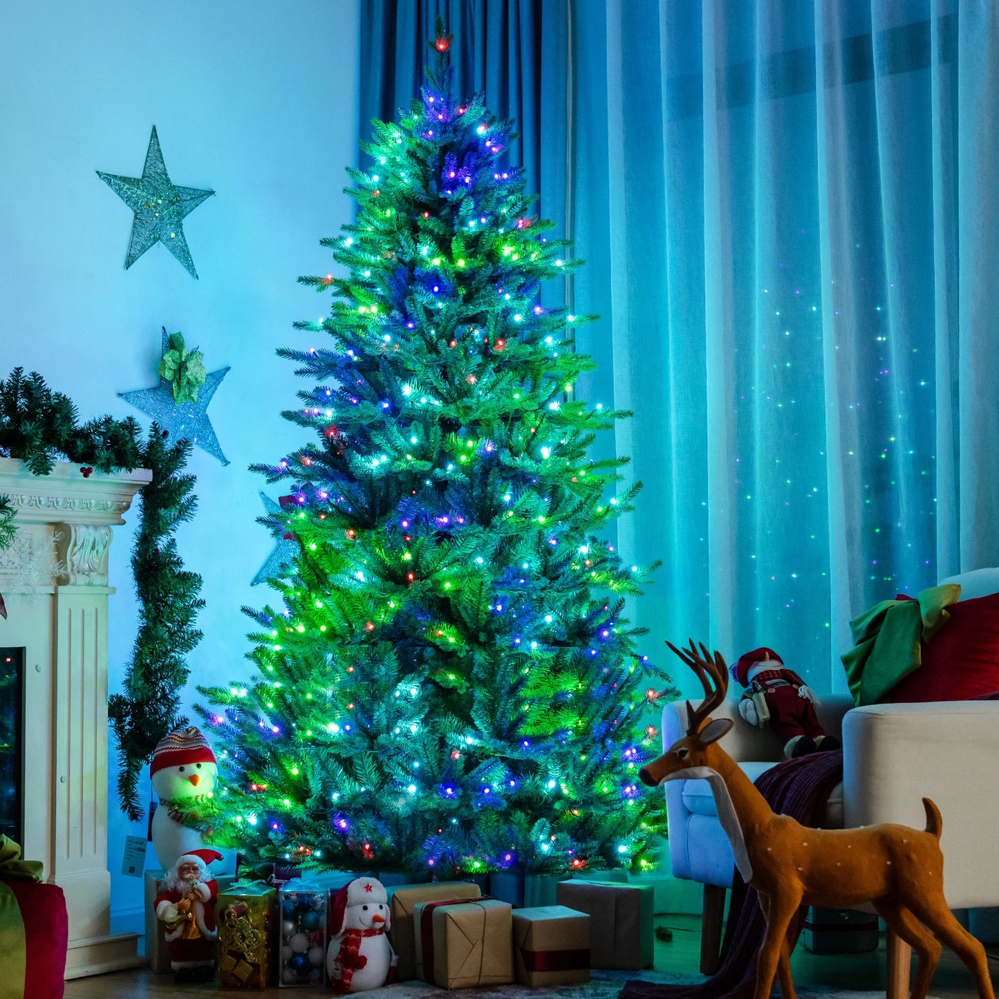 Pre-lit 8' Artificial Christmas Tree w/15 Preset Modes