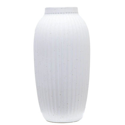 Decorative Indoor Speckled White Ribbed Ceramic Vase